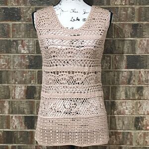 SUZELLE 100% Silk Tan Crocheted Top